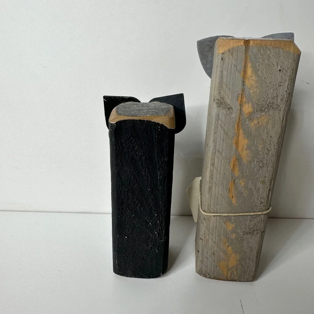 2 Rustic Wood Block Cat Figurines Hand Painted‎ Primitive Folk Art Decor Gift